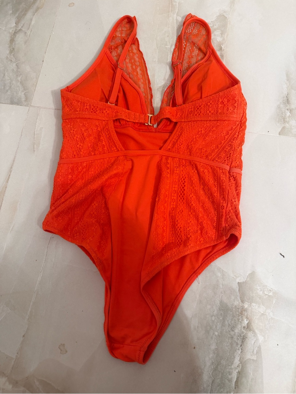 SARAY st barth Bright Orange Lace One-Piece Swimsuit